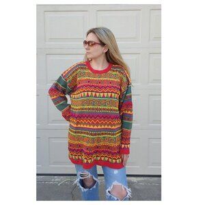 5/$100 SALE -  Vintage 90s Beaded Coogi Style Funky Sweater